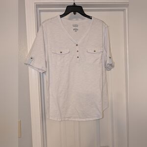 croft & barrow White V-Neck Henley with Chest Pockets